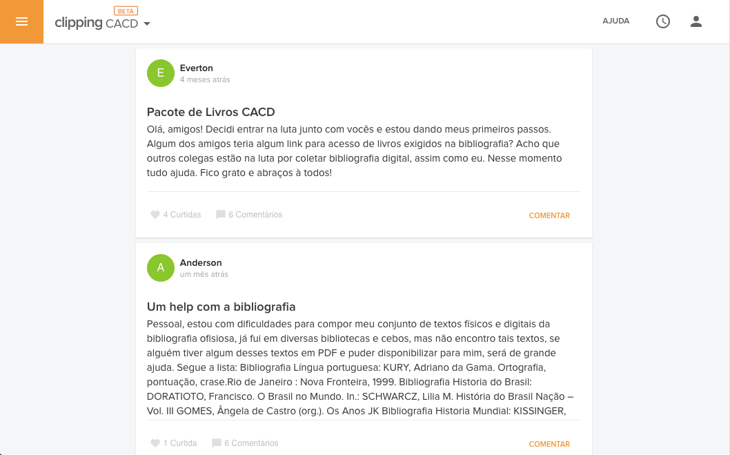 imagem interface mural de discussões